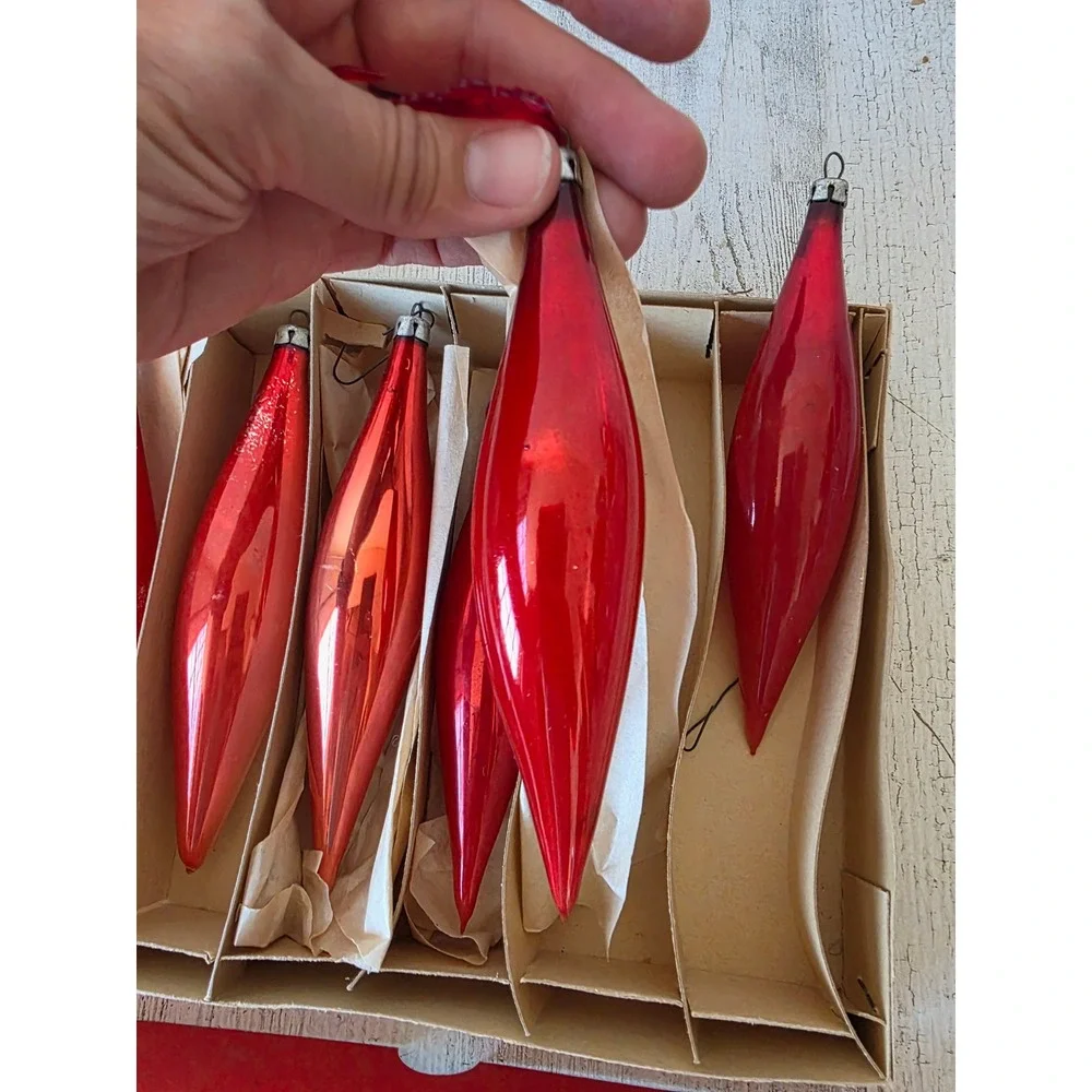 Vintage red icicle Poland set ornament Xmas tree